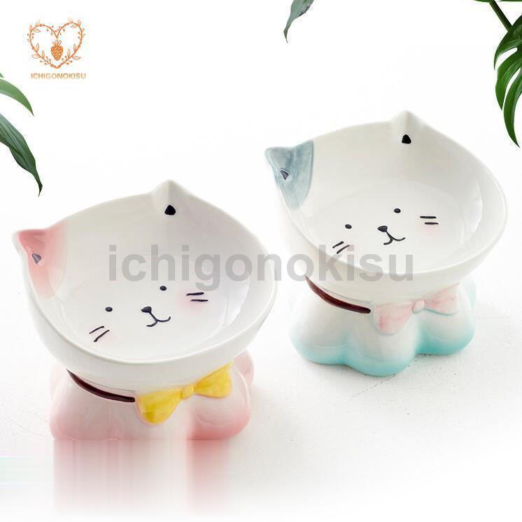 フードボウル 猫用 ペット食器 セラミックス 可愛い ピンク 猫柄 食器 小型犬用 陶磁器 焼き物ペット用 猫食器 餌やり 水やり用品